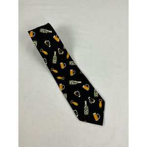 Men’s Parquet Handmade Polyester Bartender Beer Mug Print Necktie Black EUC